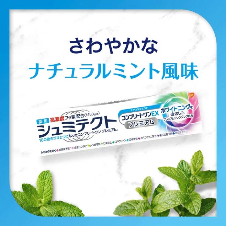 シュミテクト コンプリートワンEX プレミアム ナチュラルミント〈1450ppm〉 90g 4987246641487 高濃度 フッ素 ホワイトニング 歯周病 虫歯 口臭 タバコ