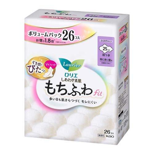 花王 ロリエ しあわせ素肌 もちふわfit ボリュームパック 特に多い昼用25cm 羽つき 26個 4901301433084