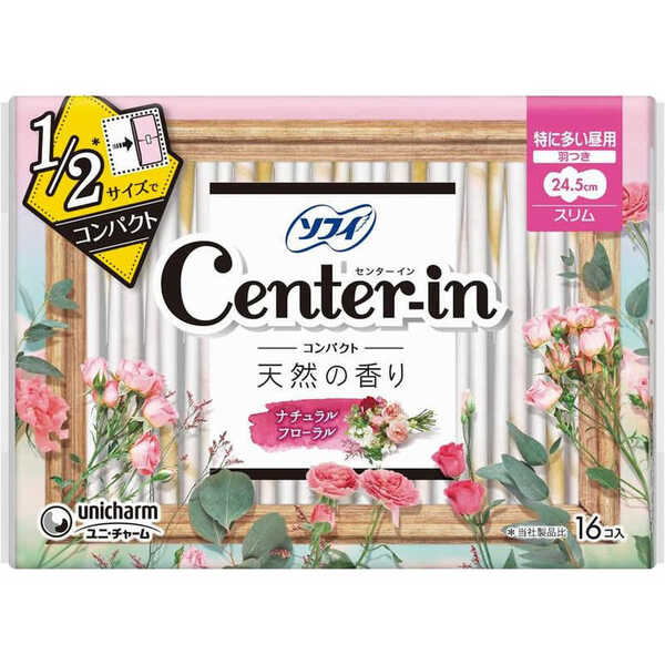 ユニ・チャーム ソフィ センターイン コンパクト1/2 ナチュラルフローラルの香り 特に多い昼用 羽つき 16コ入り 4903111312474