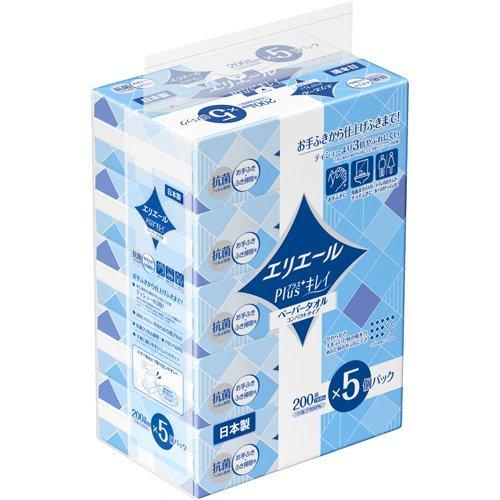 エリエール Plus+キレイ ペーパータオル コンパクトタイプ 200組×5P 大王製紙 (4902011824377) 防災 備蓄 掃除 生活用品 日用品