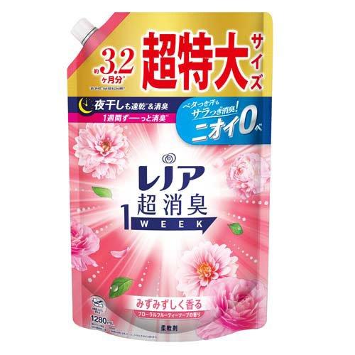 レノア 超消臭1WEEK 柔軟剤 フローラルフルーティーソープ 詰め替え 超特大(1280mL) 4987176217493
