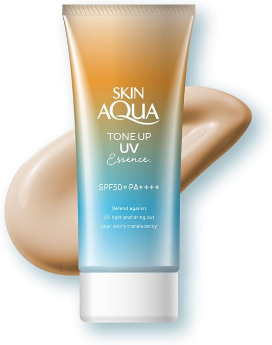 ロート製薬 スキンアクア (SKIN AQUA) トーンアップUＶエッセンス ラテーベージュ? 80g 日焼け止め (SPF50+ PA++++) 化粧下地 4987241173648