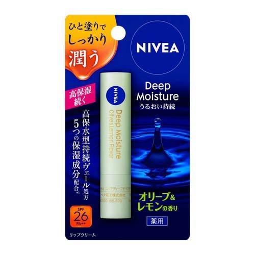 メール便 花王 NIVEA(ニベア) ディープモイスチャーリップオリーブ&レモンの香り2.2g 4901301271594 唇の荒れ ひび割 保湿