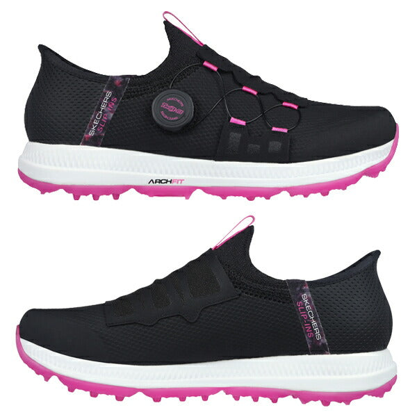 スケッチャーズ SKECHERS レディース ゴルフシューズ ゴーゴルフ エリート 5 スリップイン 123062 /幅:3E 防水 スリッポン BKPK-ブラック/ピンク